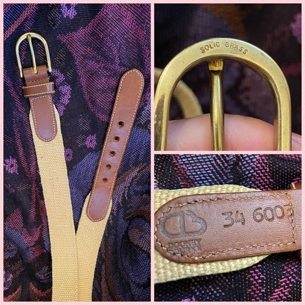 Vintage 80's  Dooney and Bourke tan oatmeal canvas and leather belt size M